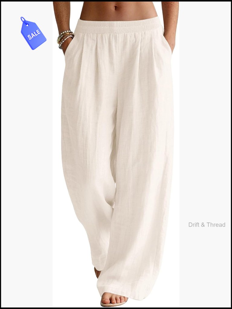 Wide Leg Palazzo Pants Elastic Waist Linen Blend Summer Casual Travel